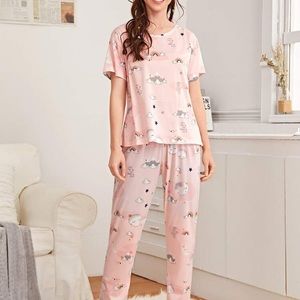 pink pajama set with sleep mask